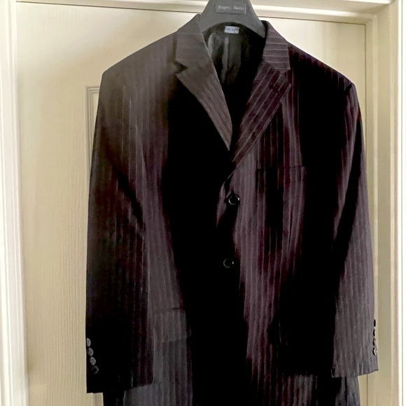 Mens Black pinned Stripe Professionally Hand Tailored Suit - 3 Piece Suit + bag